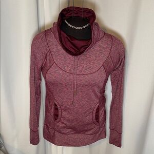 Prana Marled Burgundy Pullover Hoodie with Funnel Neck, Women’s Size S